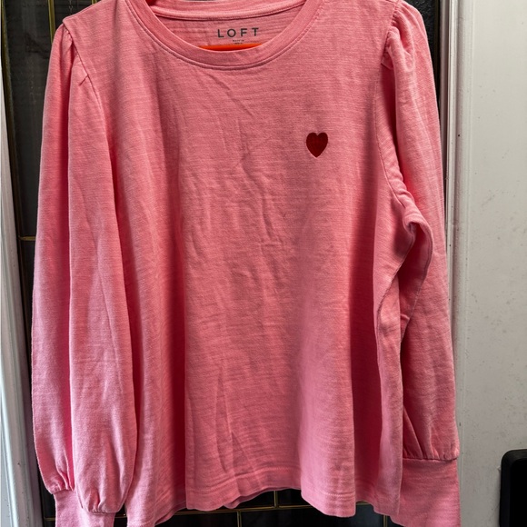 LOFT Tops - LOFT pink heart  Long Sleeve Shirt